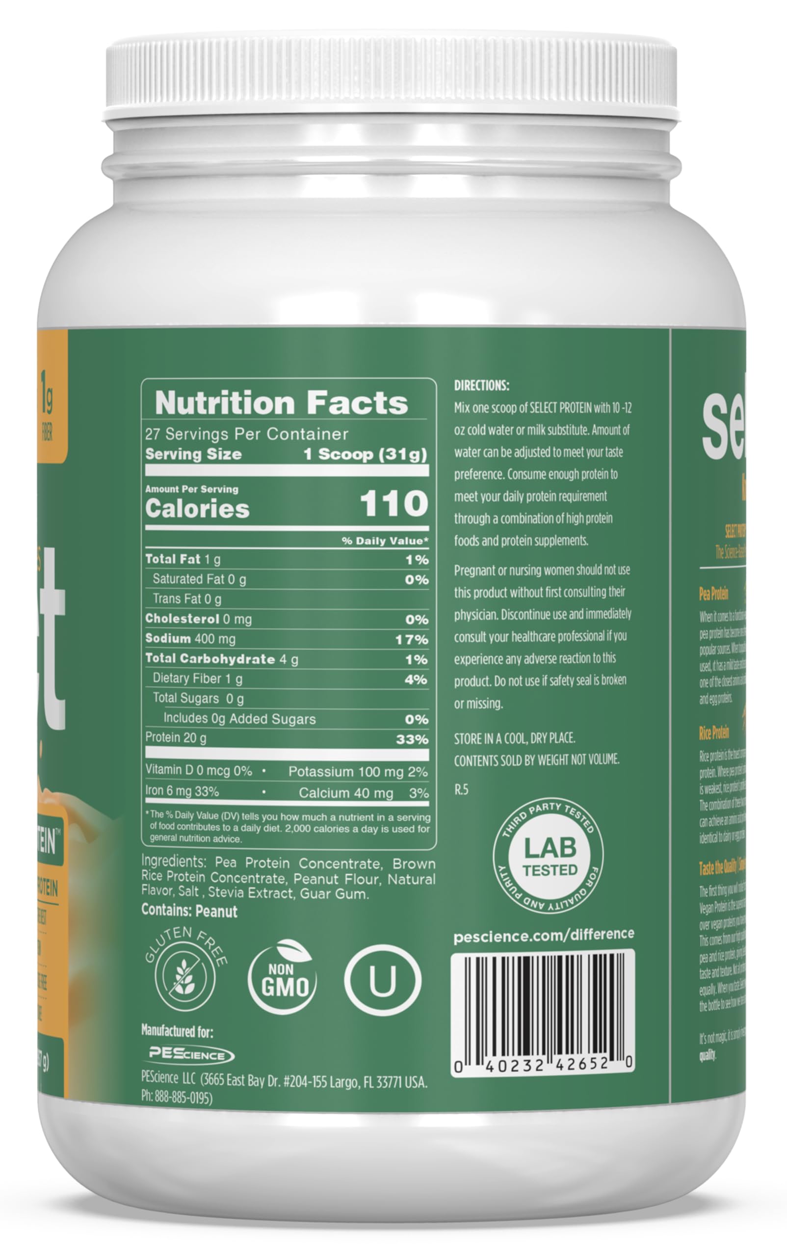 PEScience Select Vegan is gluten-free, soy-free, lactose-free for sensitive diets