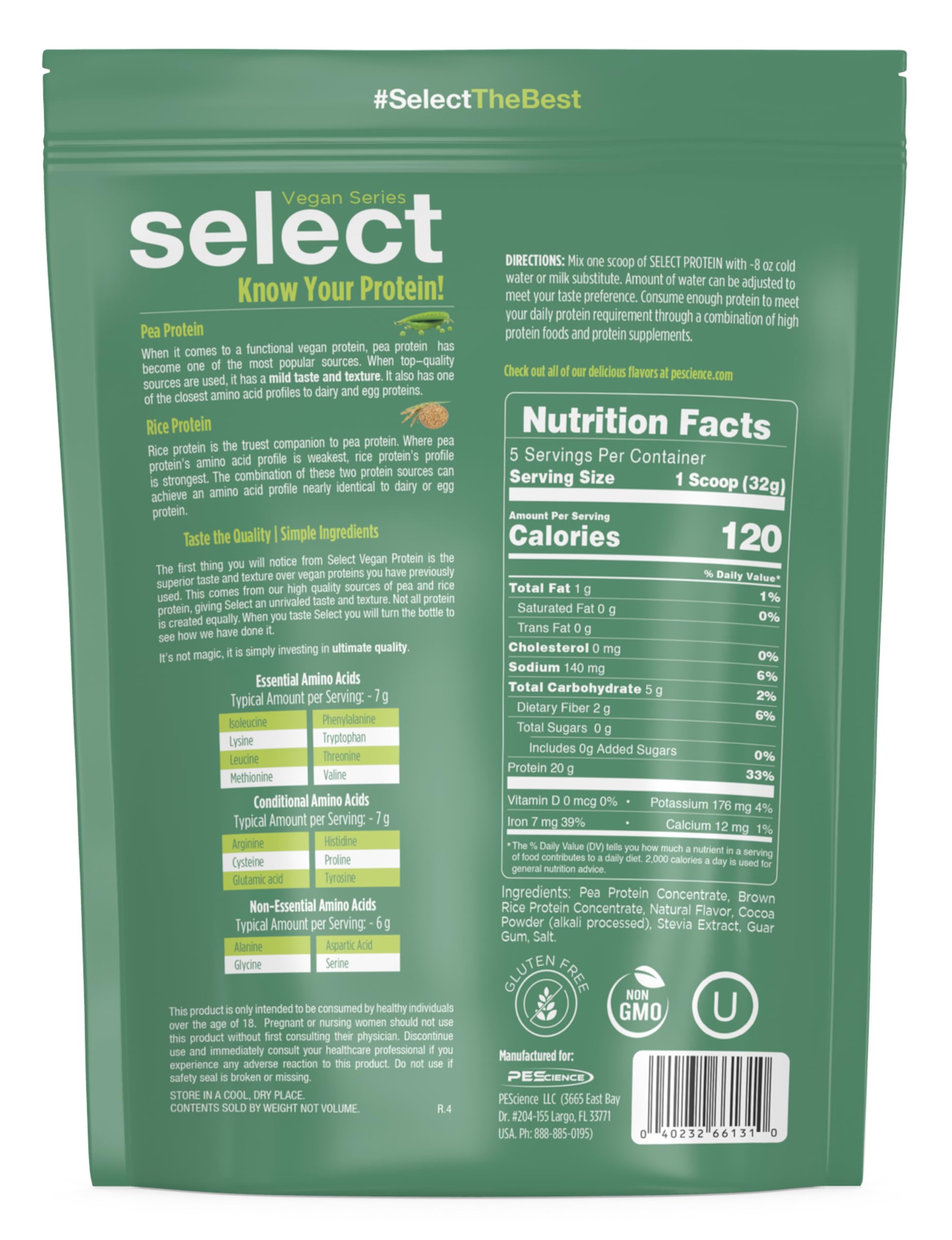 PEScience Select Vegan Protein Chocolate Bliss travel bag demonstrates convenient on-the-go protein.