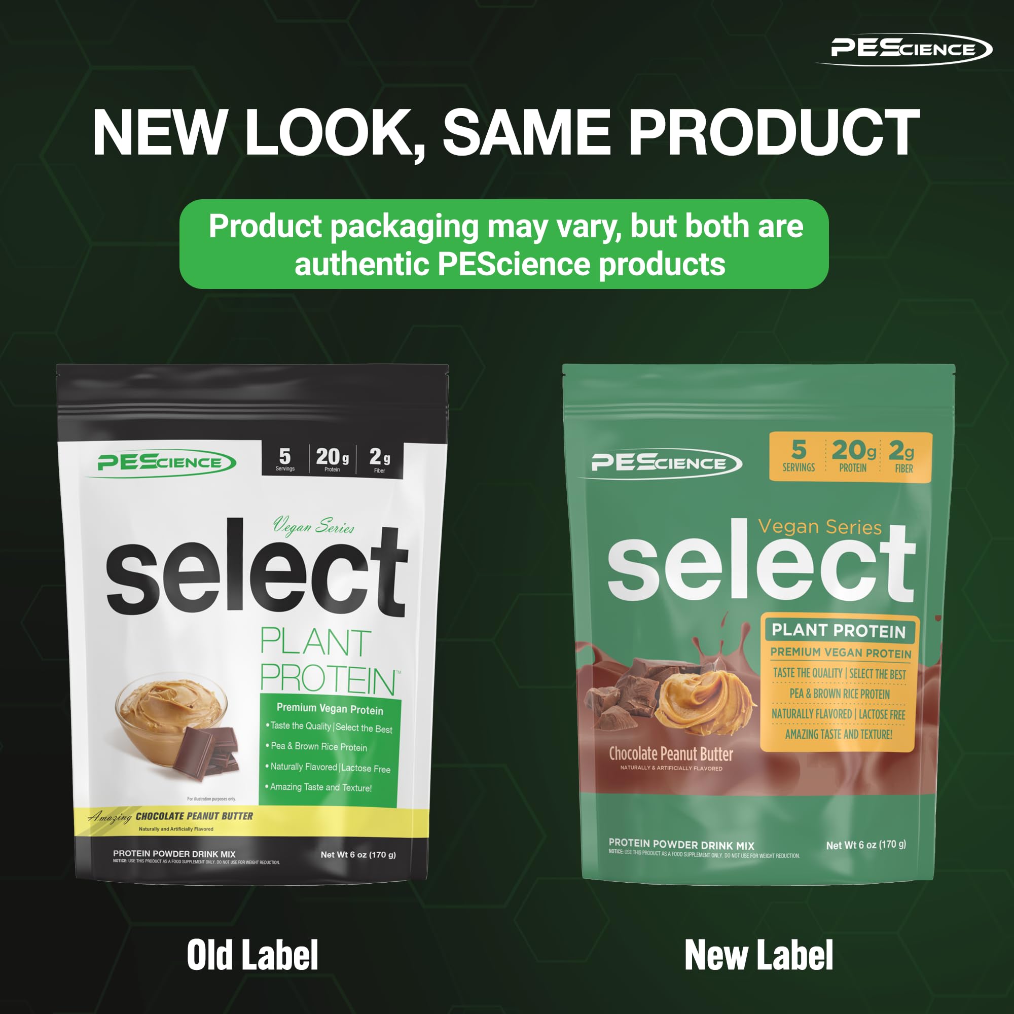 PEScience nutrition label close-up emphasizes gluten-free and dairy-free attributes