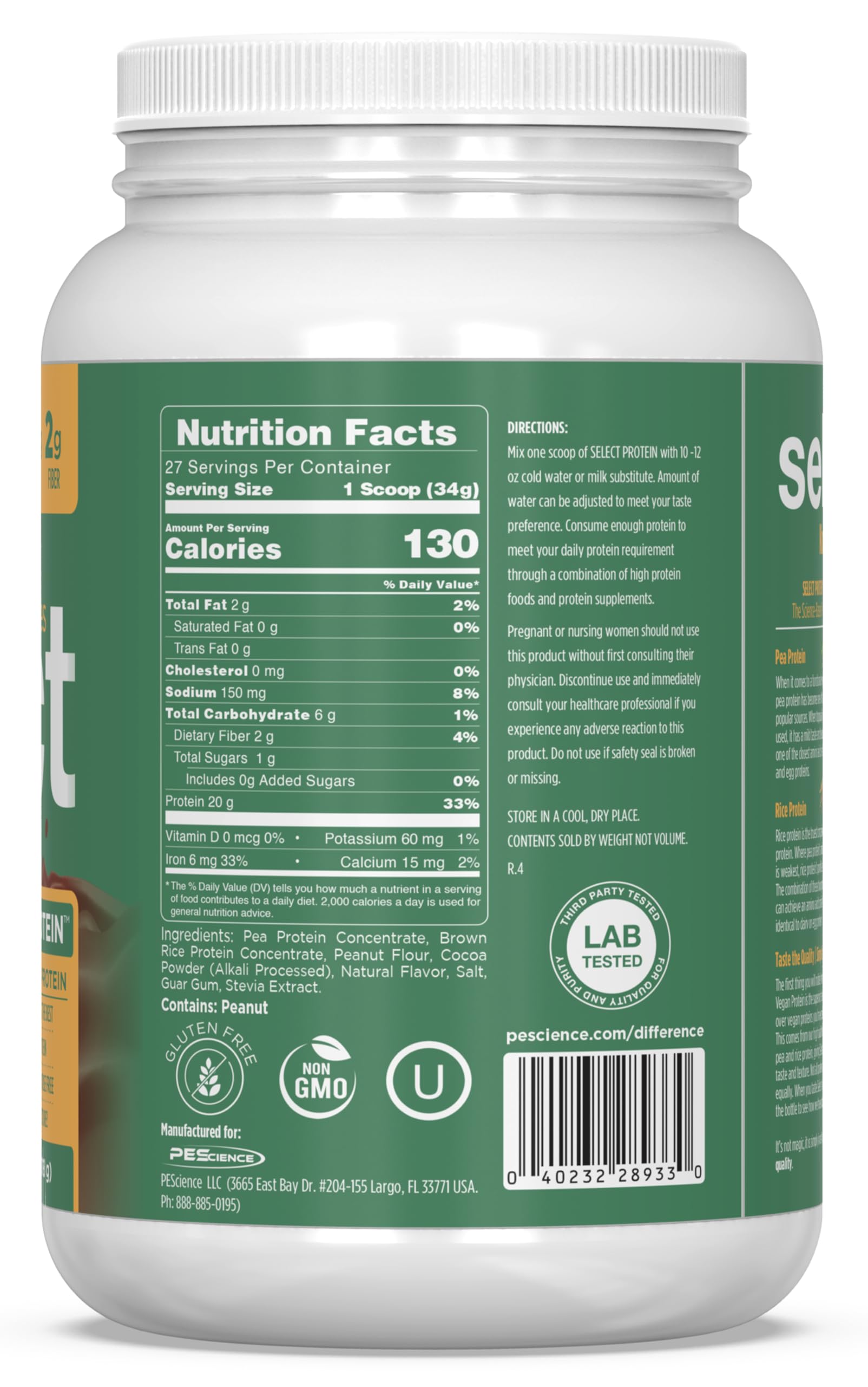 PEScience Select Vegan serving cup prepared for daily protein goals.