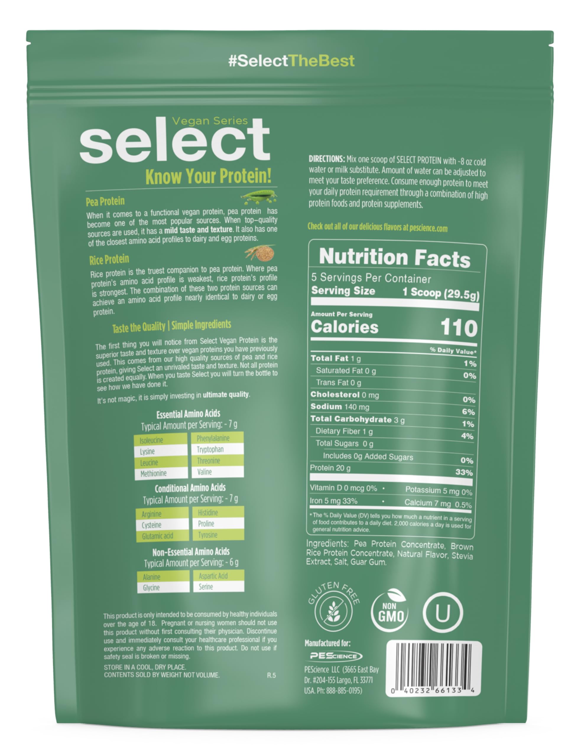 PEScience Select Vegan Vanilla Indulgence third-party testing seal on packaging.