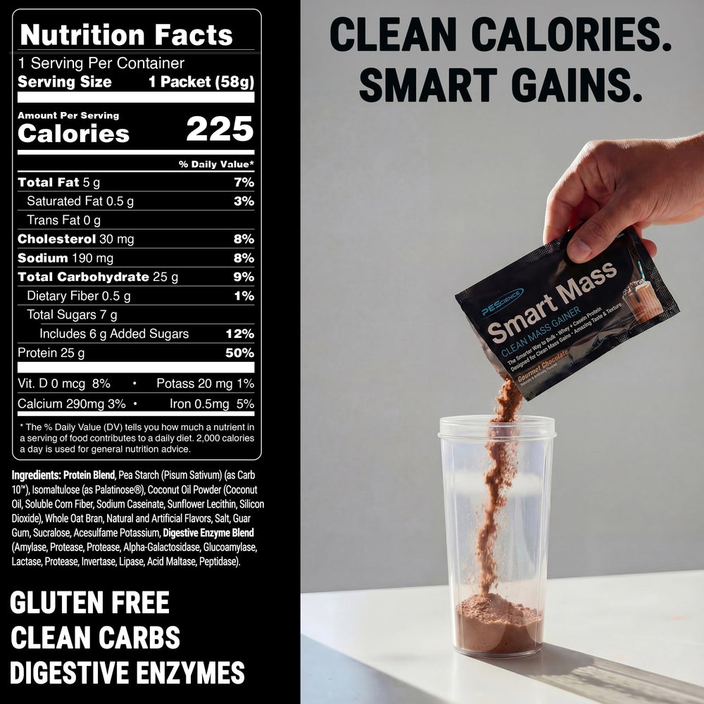 PEScience Smart Mass protein blend of whey and casein for steady amino release.
