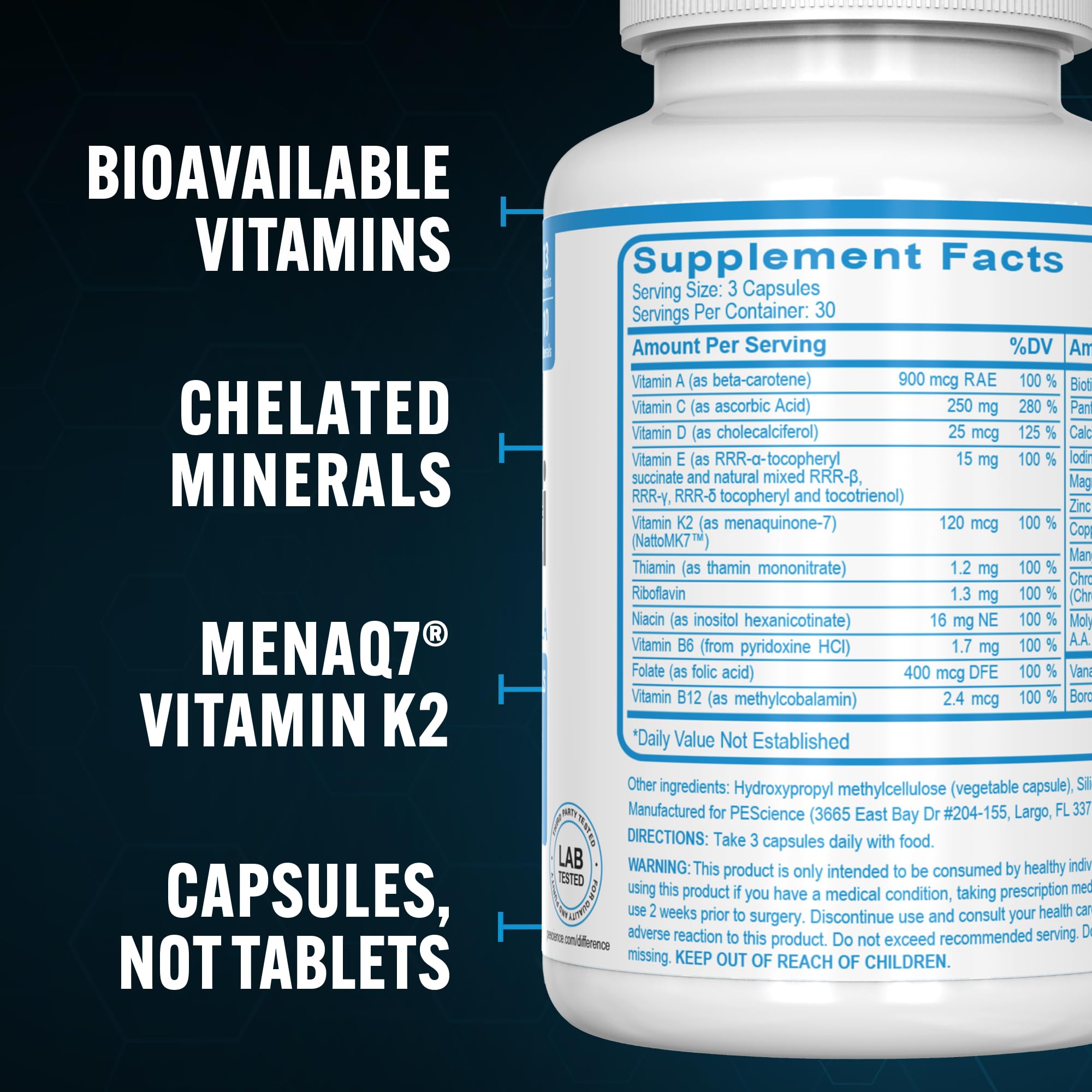 PEScience TruMulti chelated minerals improve absorption for workouts.