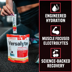 PEScience Versalyte back packaging with electrolyte details and zero sugar.
