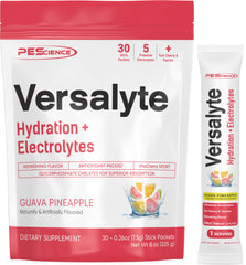 PEScience Versalyte front packaging showcases sugar-free hydration for on-the-go fueling.