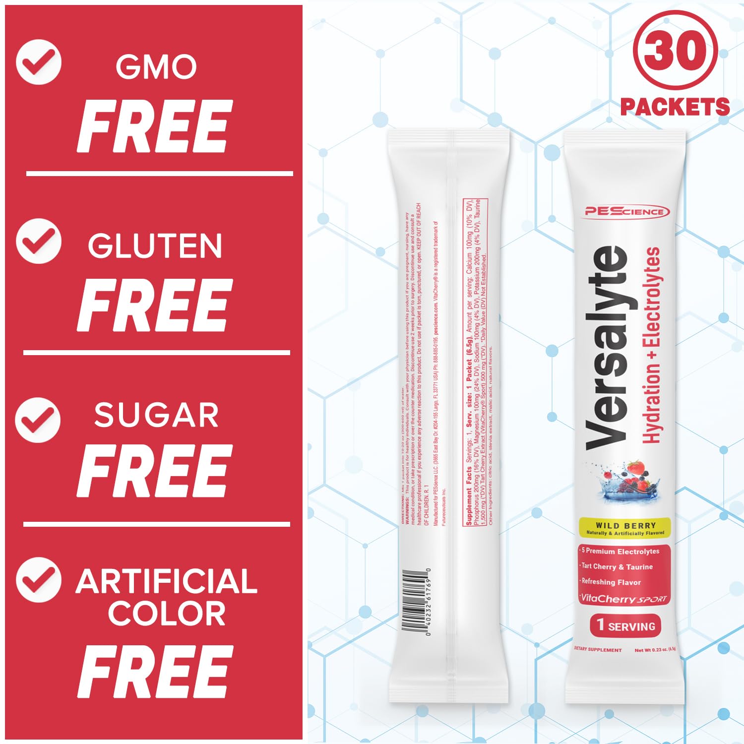 PEScience Versalyte being poured into water for refreshing hydration.