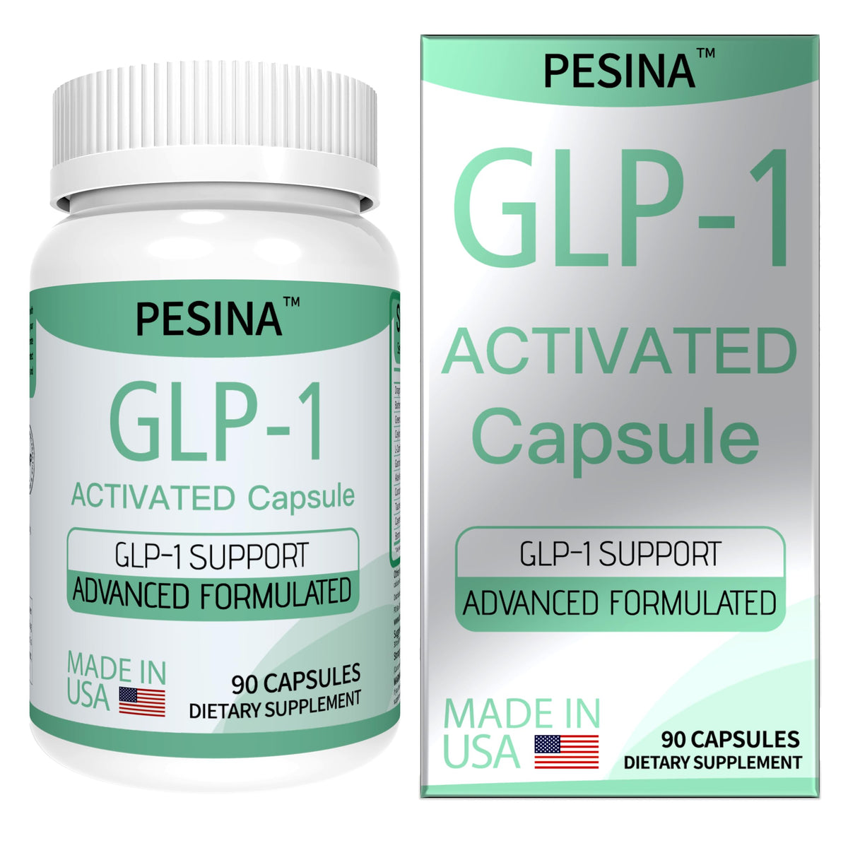 PESINA GLP-1 supplement bottle front view showing daily hunger support