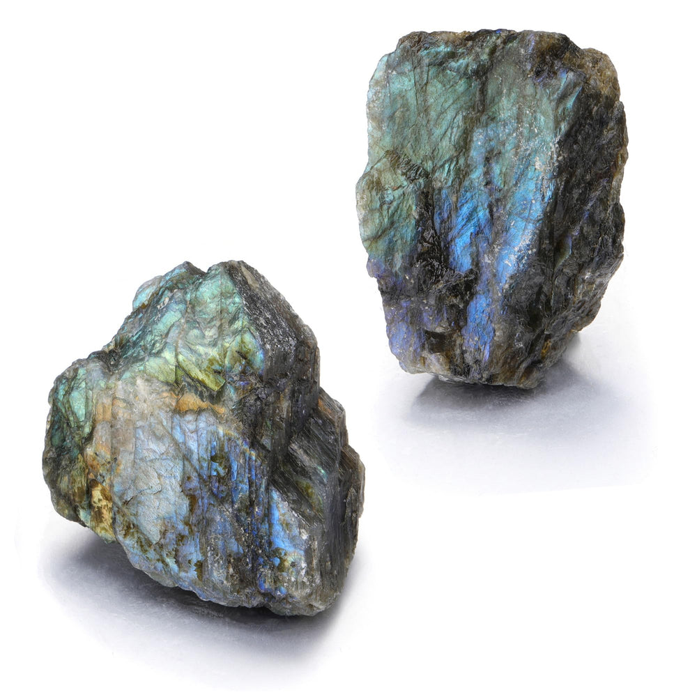 PESOENTH Labradorite raw crystals two-piece set for meditation and DIY projects.