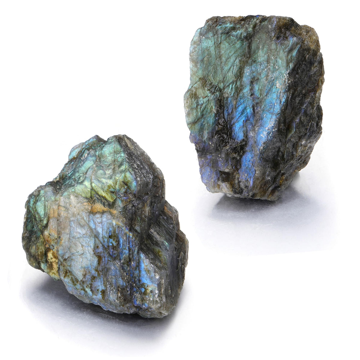 PESOENTH Labradorite raw crystals two-piece set for meditation and DIY projects.