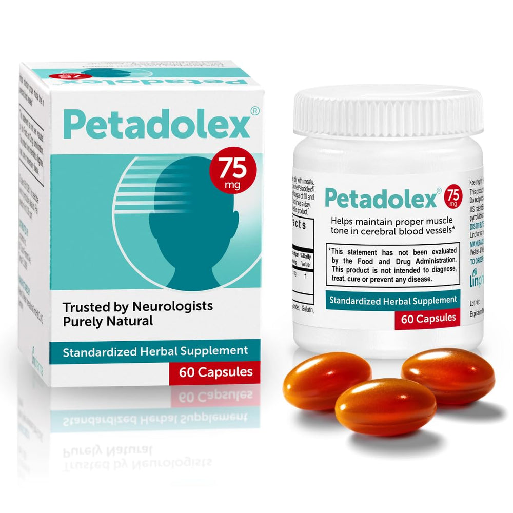 Petadolex migraine relief capsules bottle for daily use