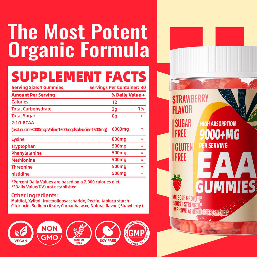 Pets Purest EAA Gummies label highlights ingredients and dietary features.