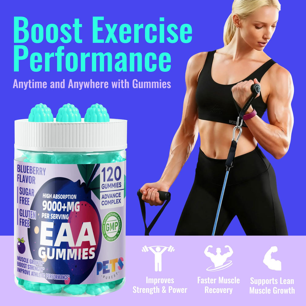 Pets Purest EAA Gummies serving image: easy daily supplement for active people.