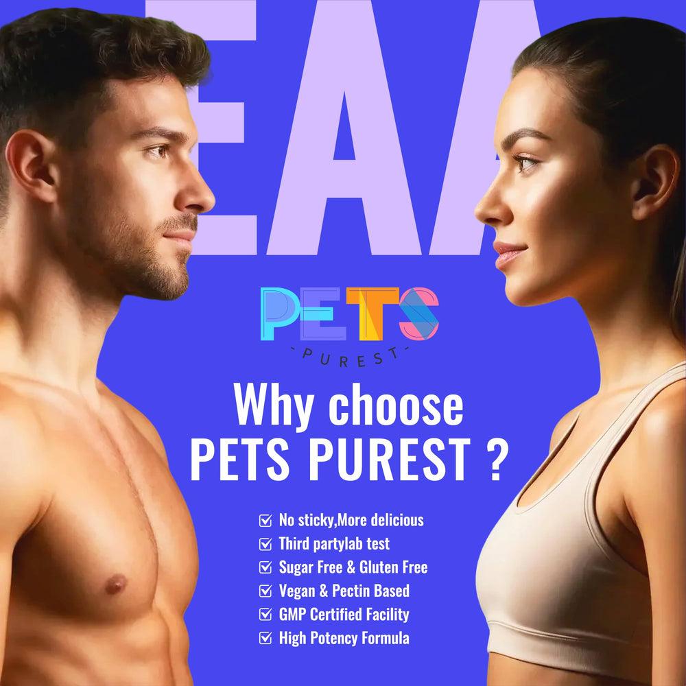 Pets Purest EAA Gummies vegetarian-friendly label: suitable for plant-based lifestyles.