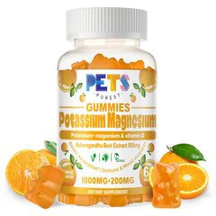 Pets Purest Potassium Magnesium Gummies bottle front promotes daily energy