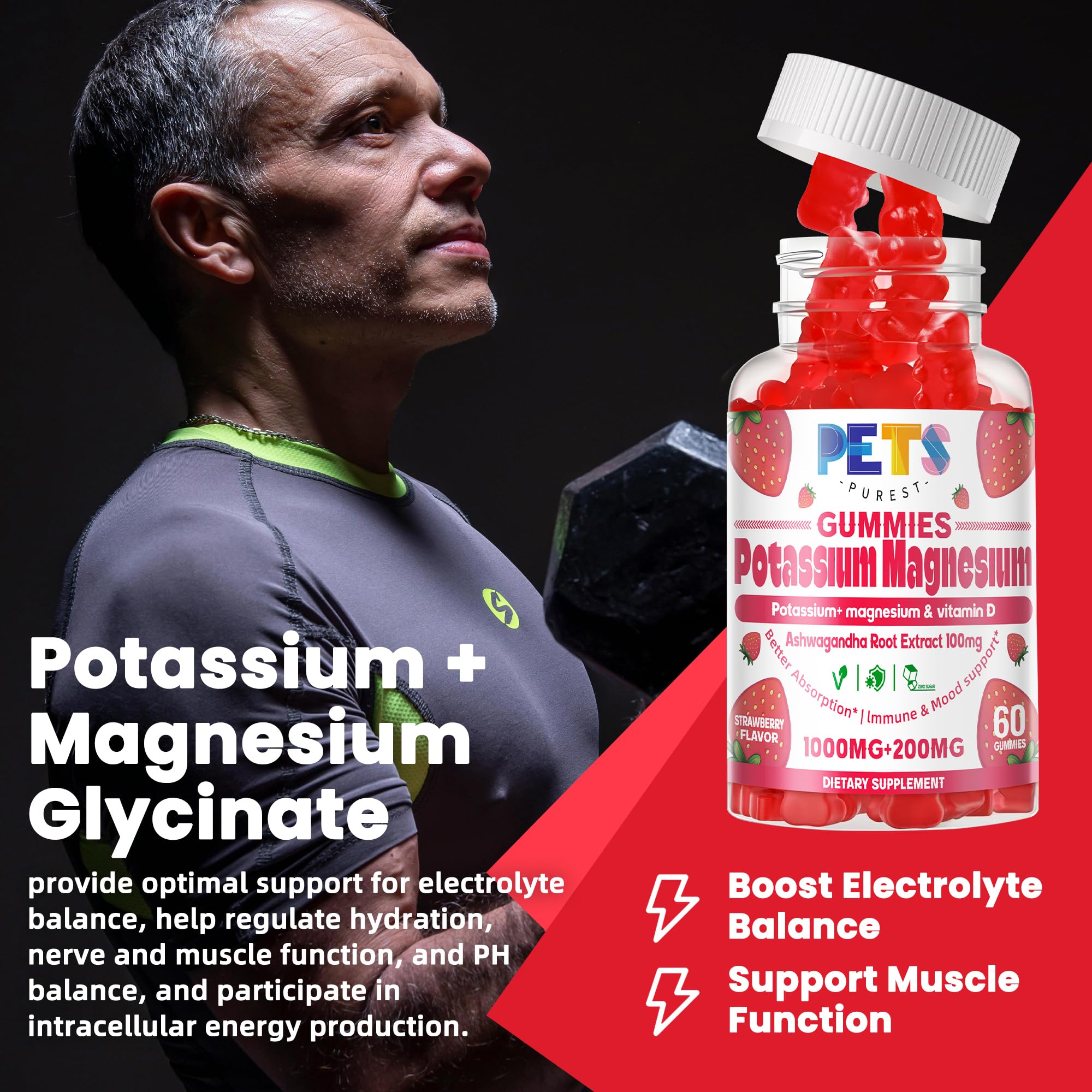 Pets Purest gummies ingredients panel showing chelated minerals and key vitamins