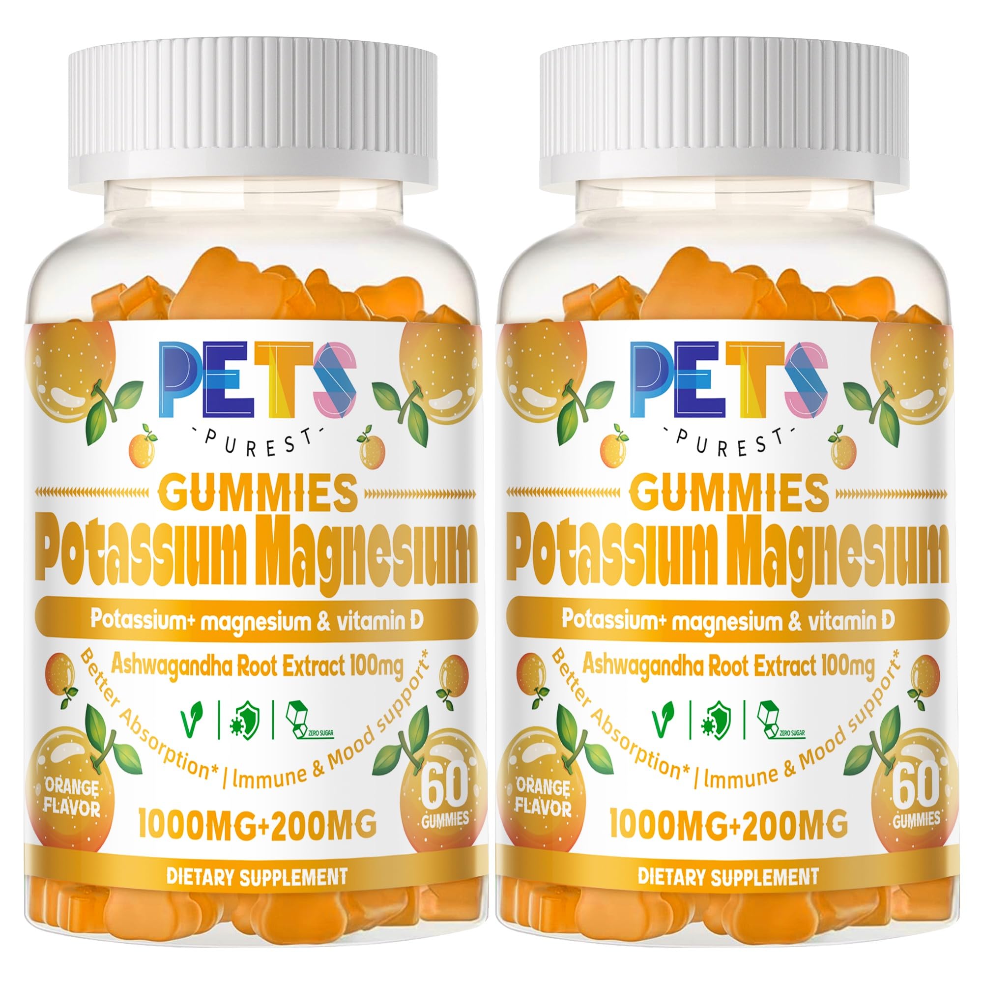 Pets Purest Potassium Magnesium Gummies in orange bottle for daily energy support