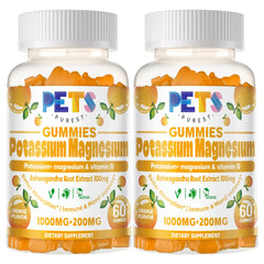 Pets Purest Potassium Magnesium Gummies in orange bottle for daily energy support