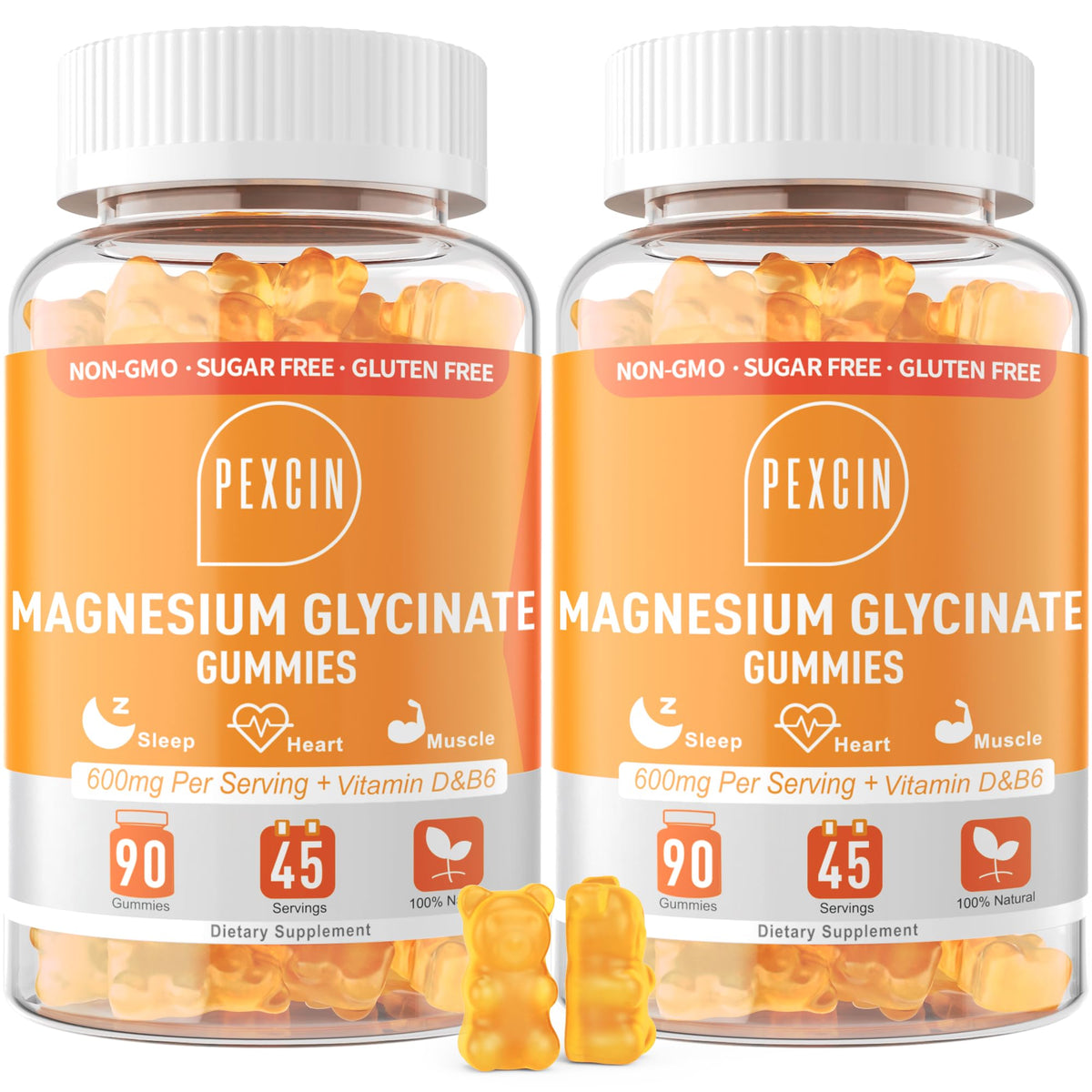 PEXCIN magnesium glycinate gummies packaging, family-friendly and sugar-free for daily use.