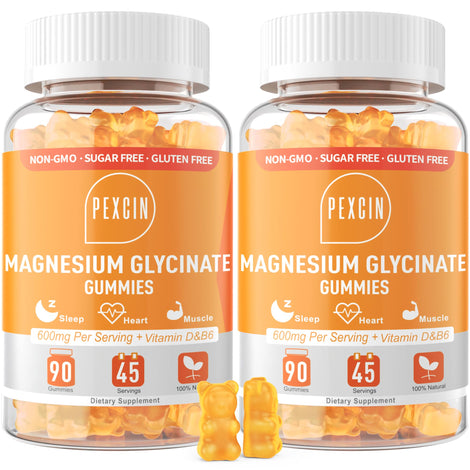 PEXCIN magnesium glycinate gummies packaging, family-friendly and sugar-free for daily use.