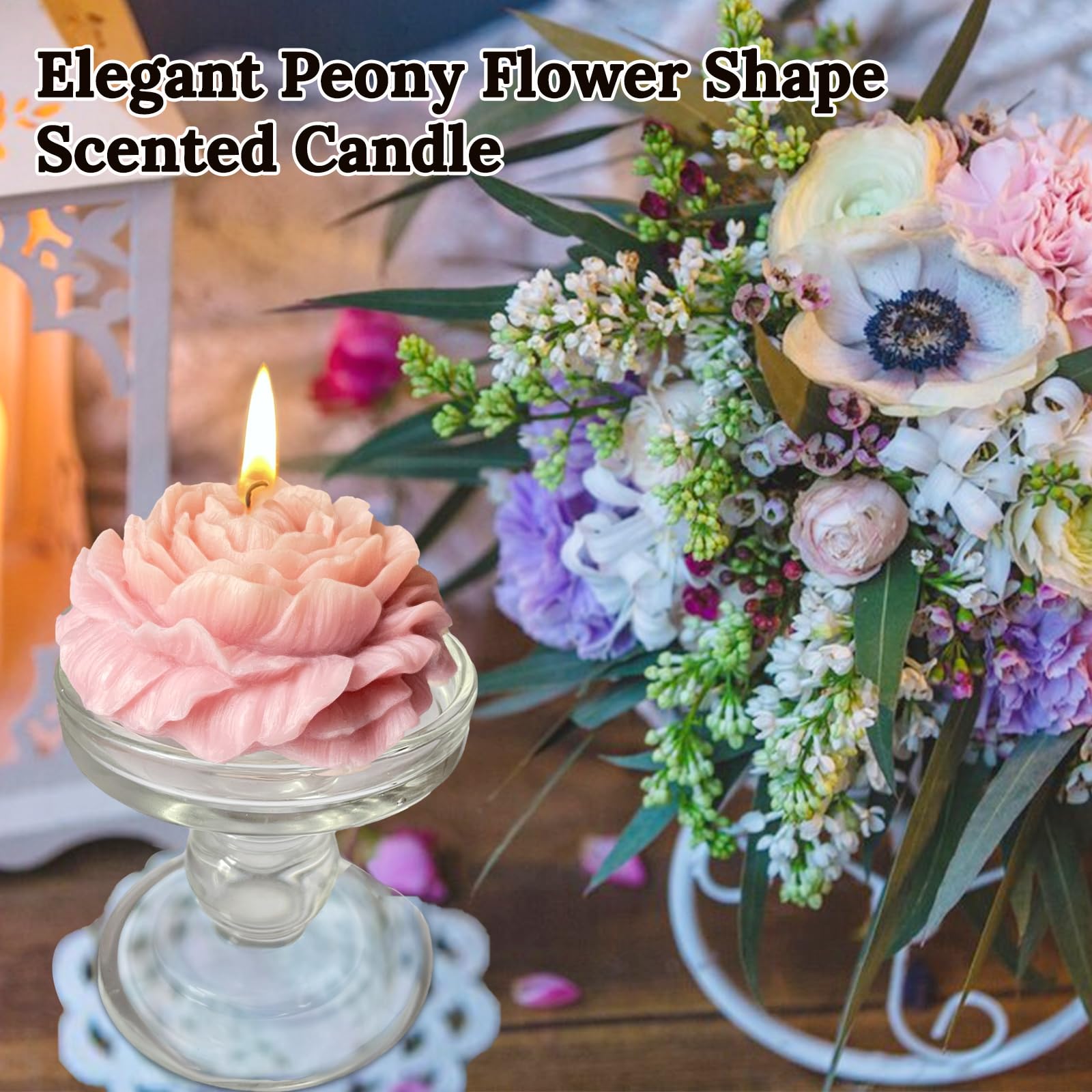 Peytanger peony flower candle with pastel design for chic decor