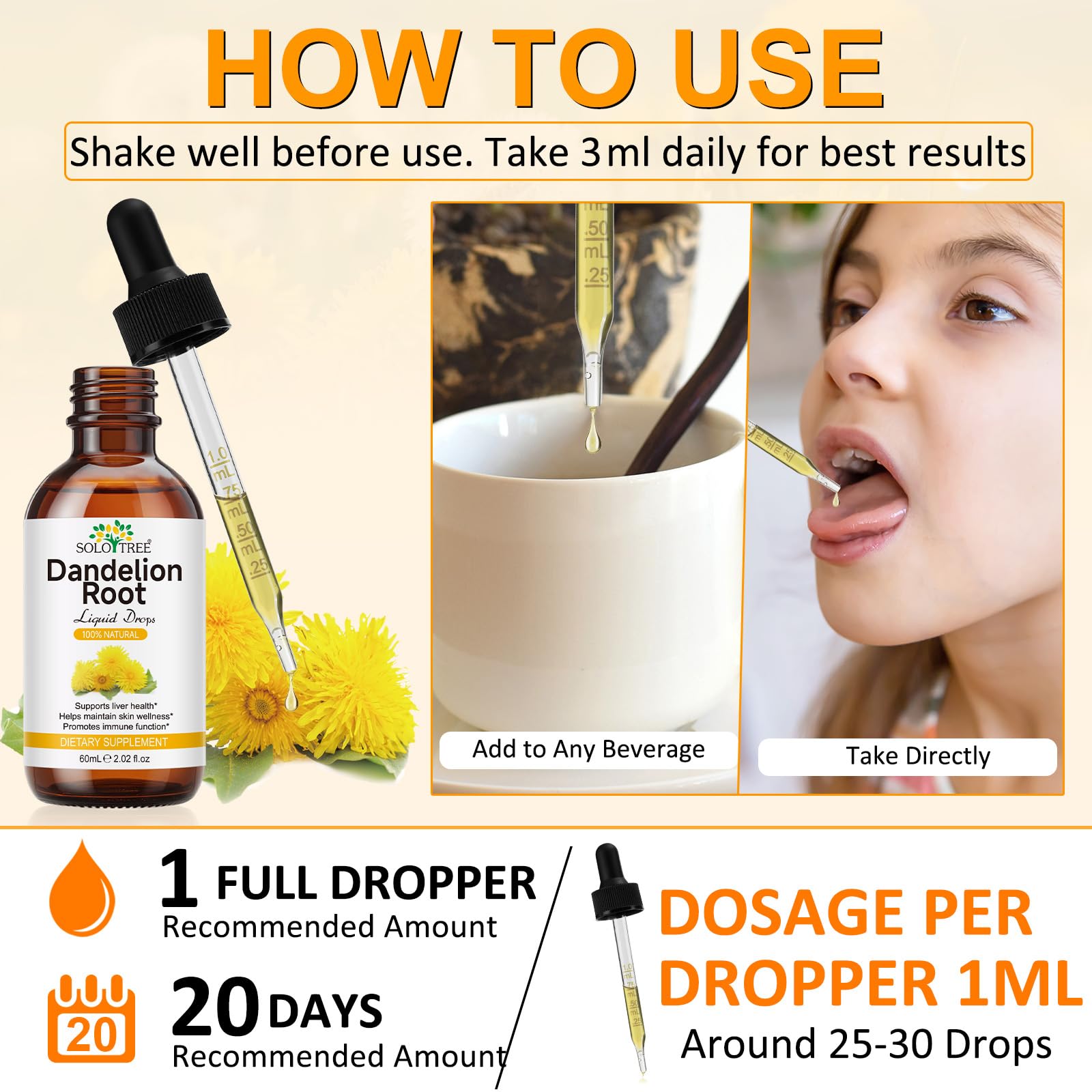 PFDGRVI Dandelion Root Drops dropper close-up for precise dosing