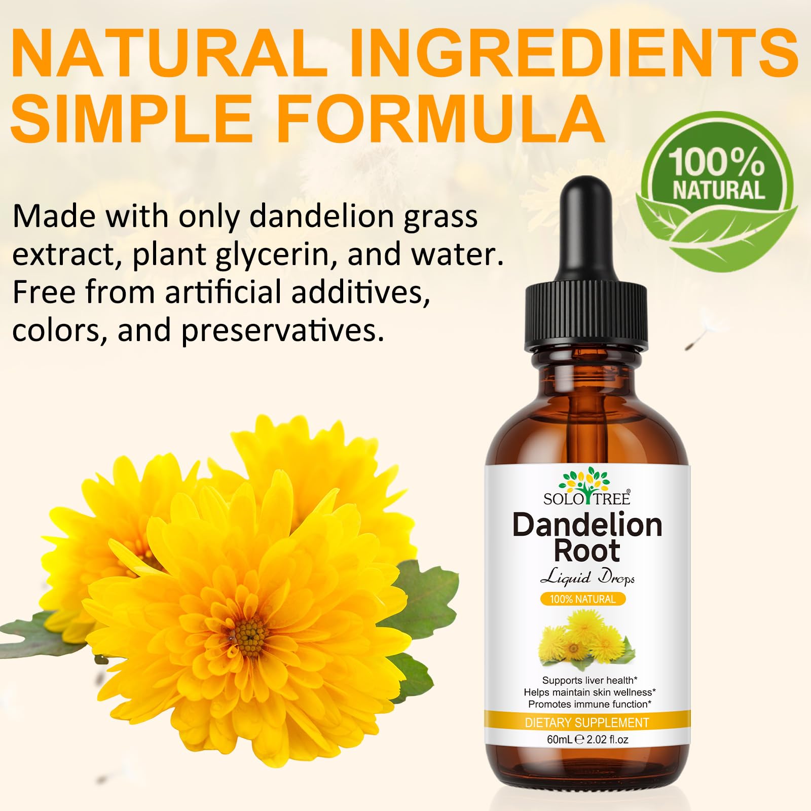 PFDGRVI Dandelion Root Drops label close-up highlights organic ingredients