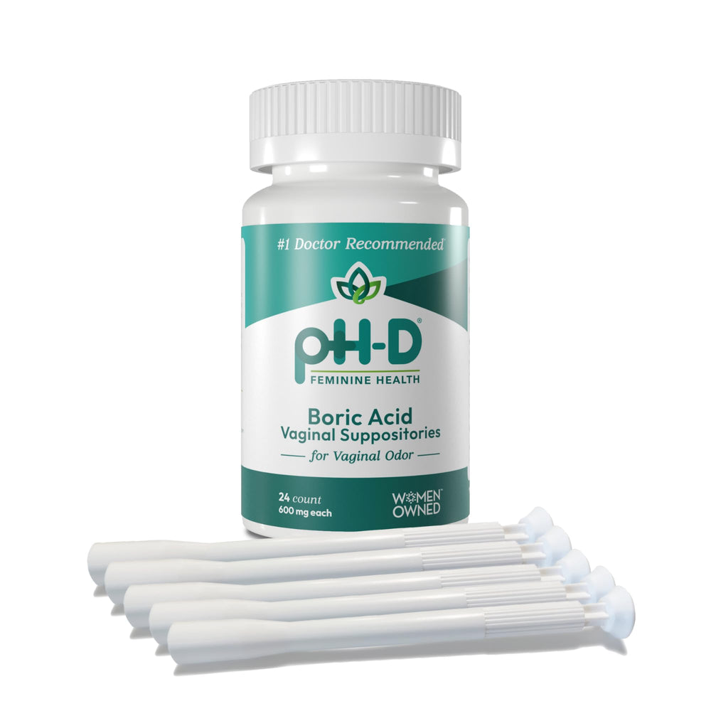 pH-D boric acid suppositories 24-count box for vaginal support