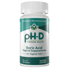 pH-D boric acid suppositories bottle for at-home balance support.