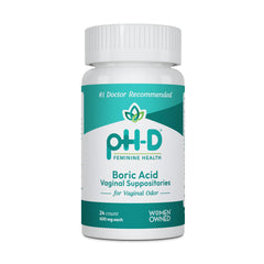 pH-D boric acid suppositories packaging for convenient vaginal health support