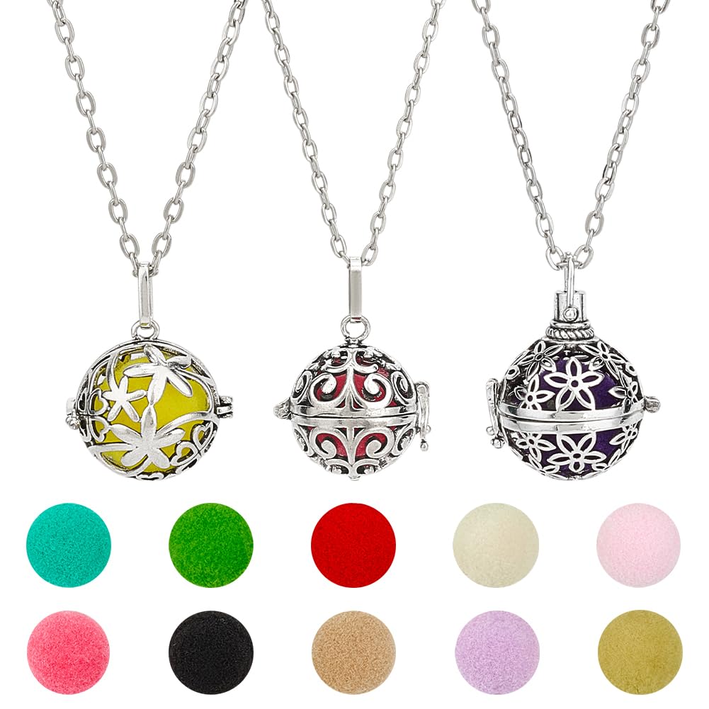 PH PandaHall diffuser necklace with platinum flower pendant for subtle essential oil diffusion.