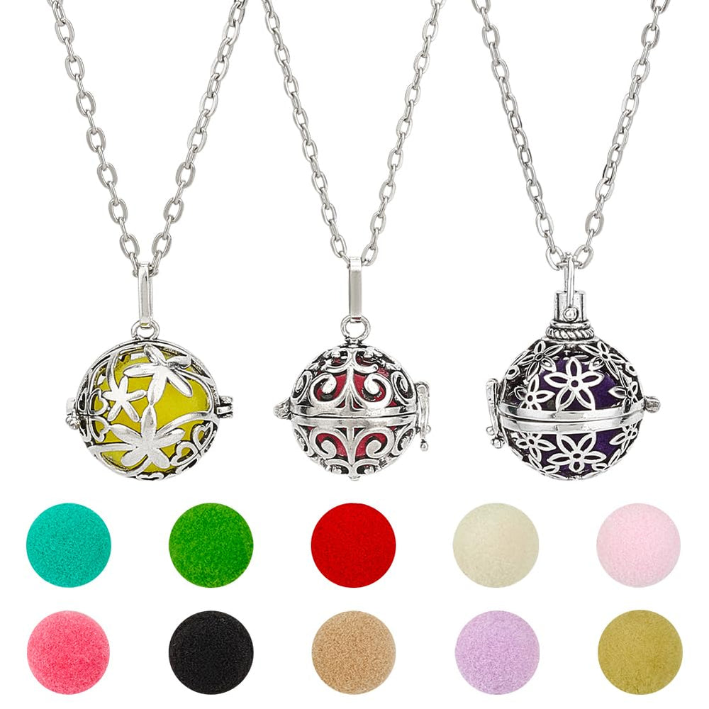 PH PandaHall diffuser necklace with platinum flower pendant for subtle essential oil diffusion.