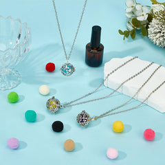 Model wearing the diffuser necklace to complement outfits and ease fatigue.