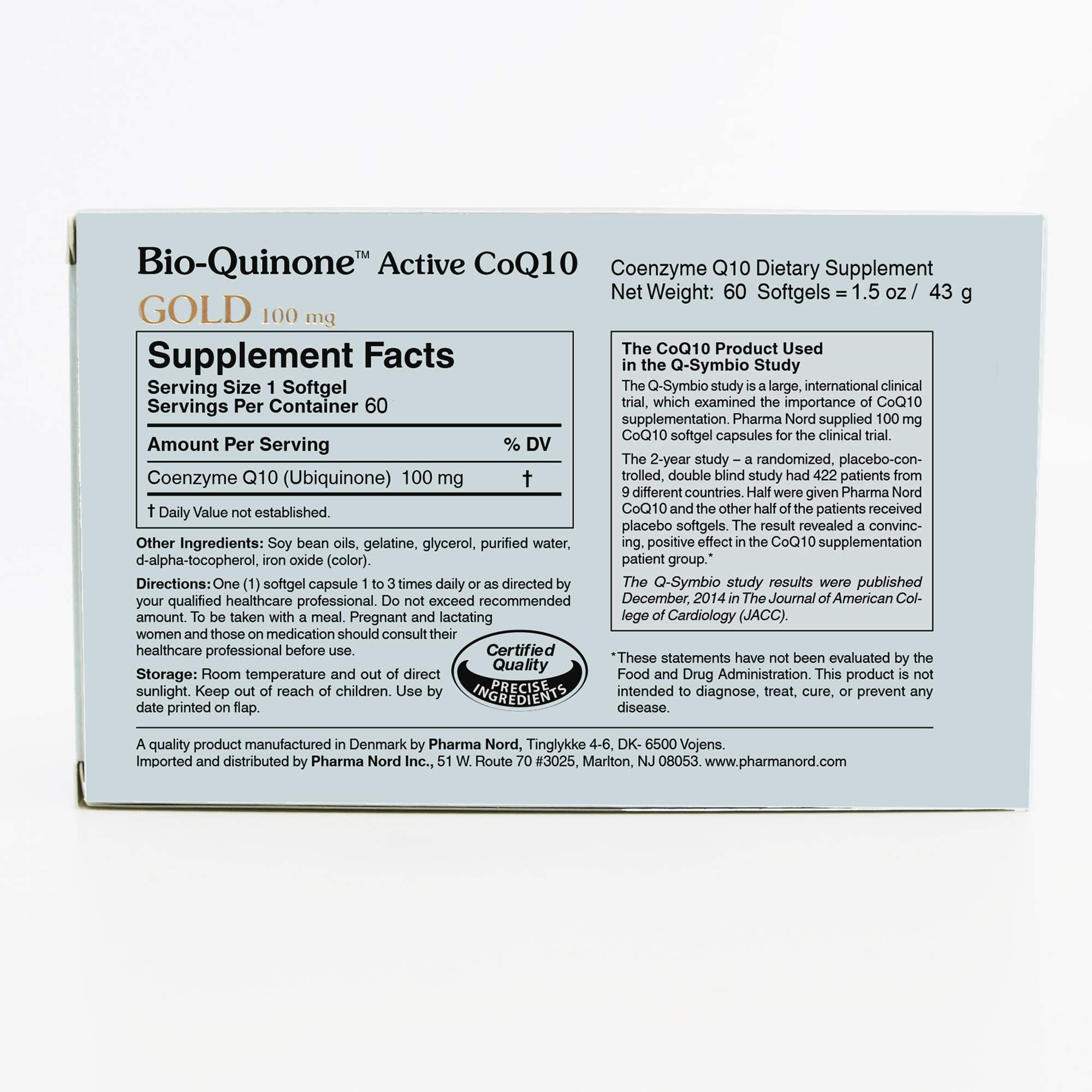 Pharma Nord Bio-Quinone Gold packaging inside an air-tight blister for potency.