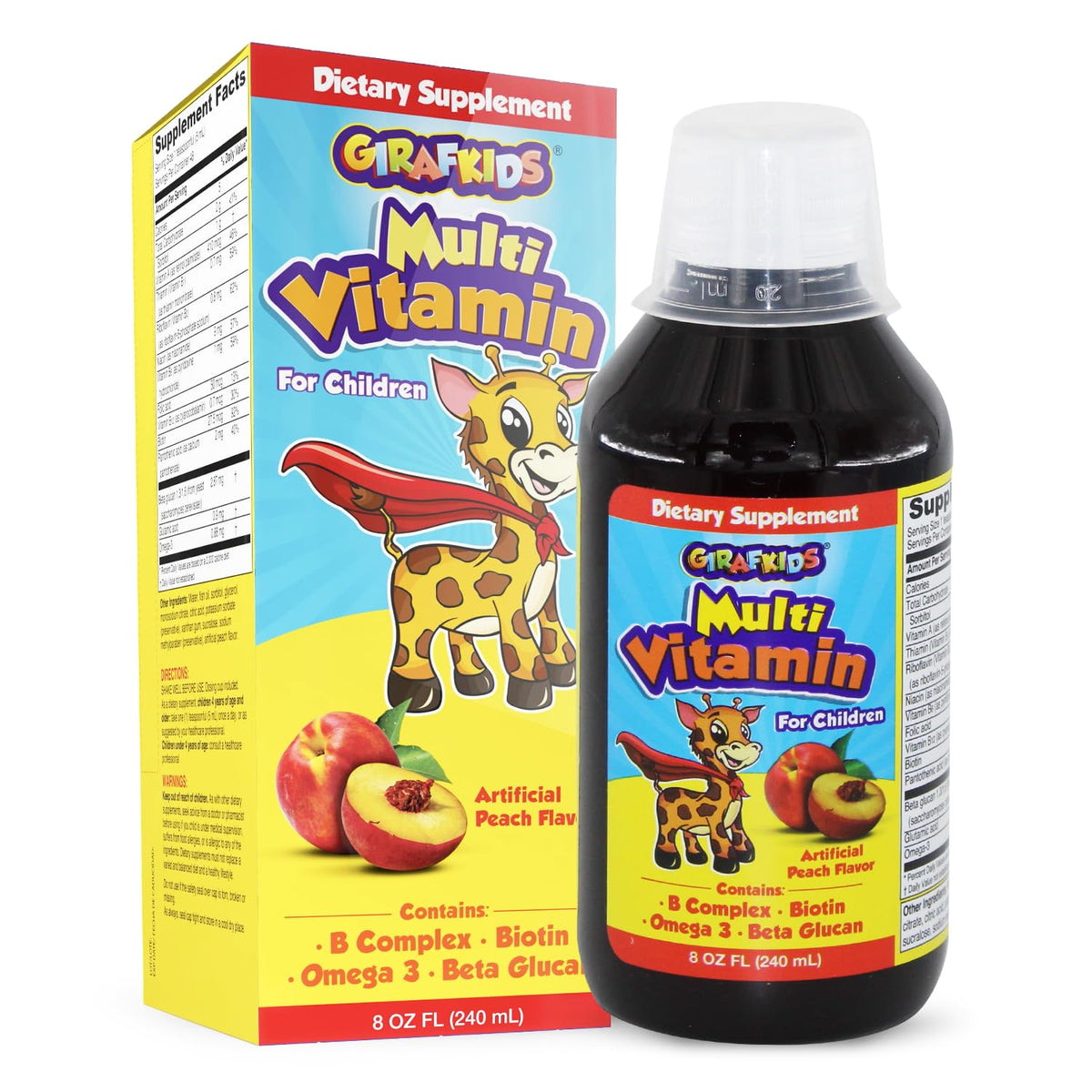 PHARMADEL GirafKids bottle for kids 4+ promoting daily nutrition at a glance.