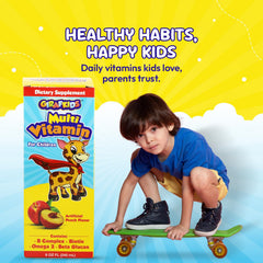 PHARMADEL GirafKids peach flavor syrup appeals to kids during flavor-filled dosing.