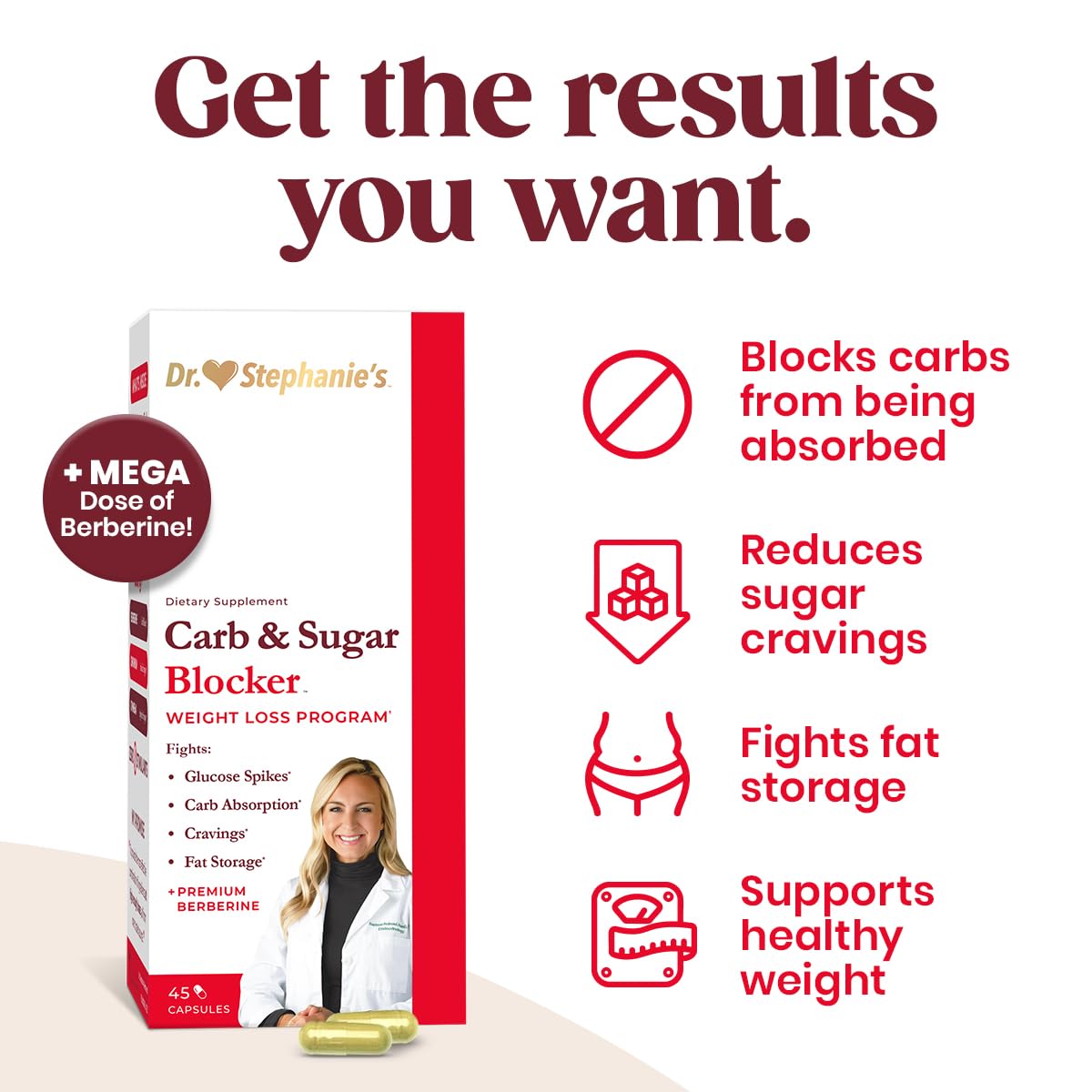 Pharmaganics Carb & Sugar Blocker label close-up highlights berberine and gymnema ingredients.