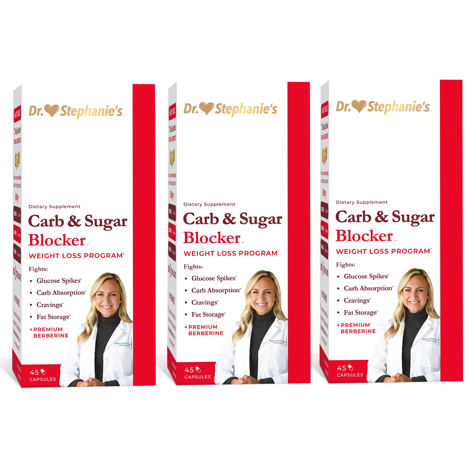 Pharmaganics Dr. Stephanie's Mealtime Blocker bottle-front showing stimulant-free carb support