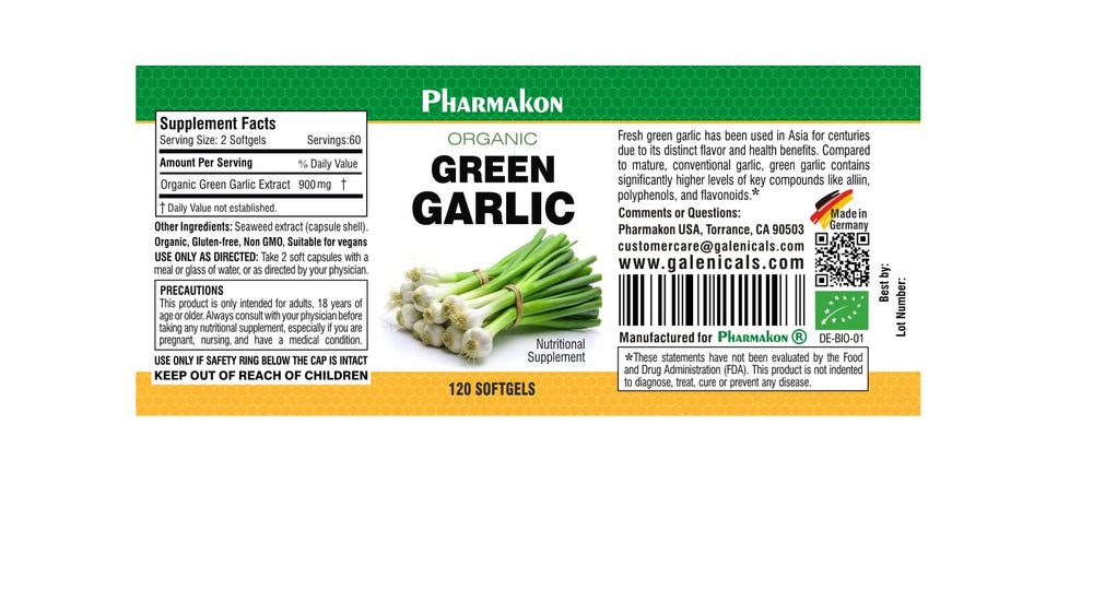 PHARMAKON green garlic capsules closeup showing smooth softgels for easy ingestion