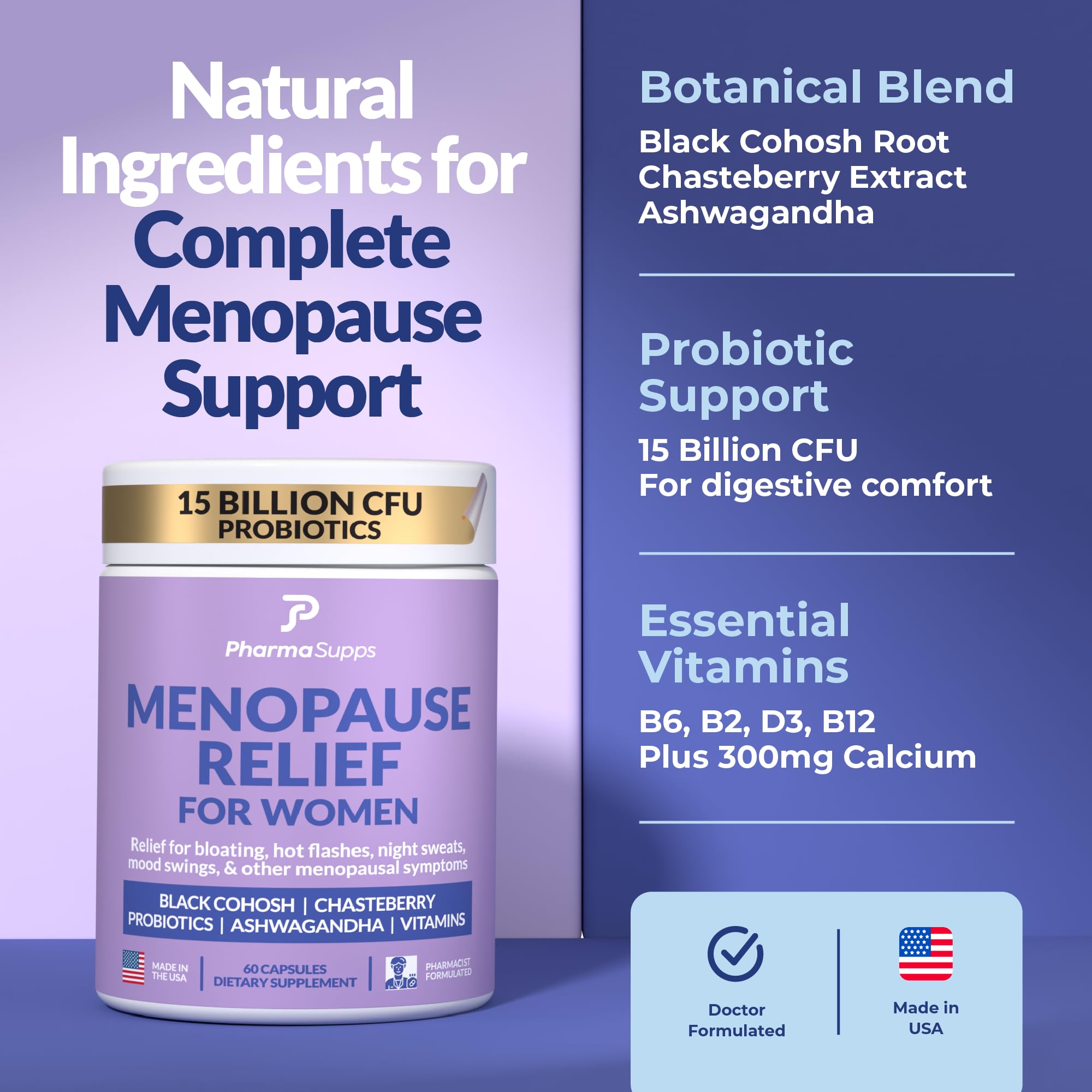 PharmaSupps B vitamins and D3 with probiotics support energy and mood.