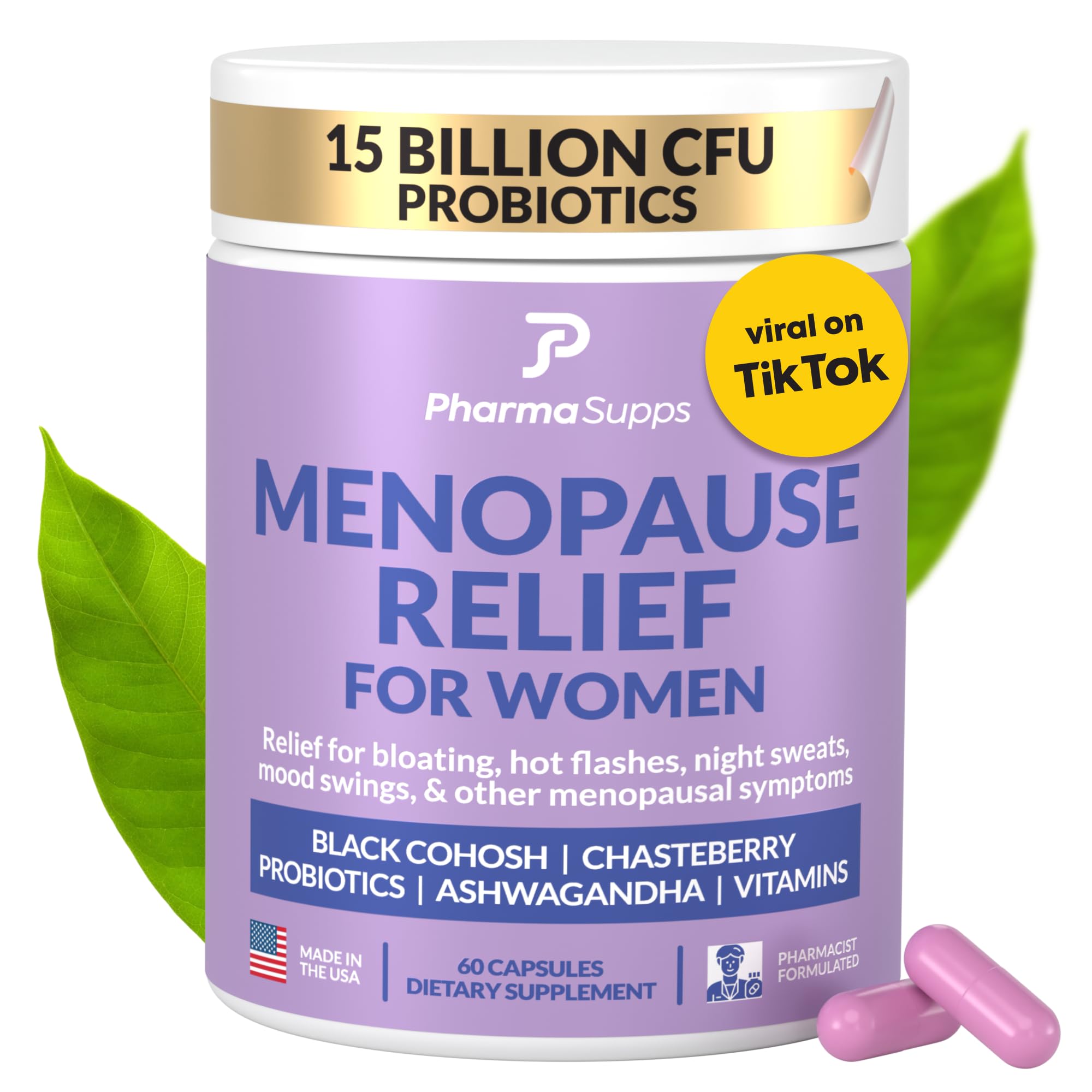PharmaSupps Natural Menopause bottle front for daily balance and easy supplementation.