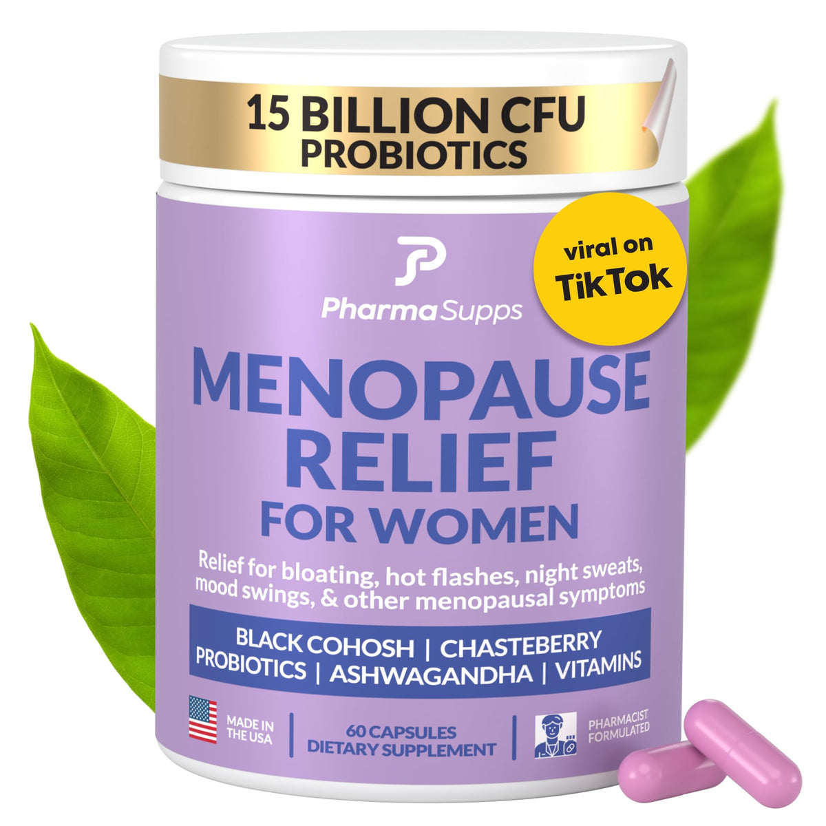 PharmaSupps Natural Menopause bottle front for daily balance and easy supplementation.