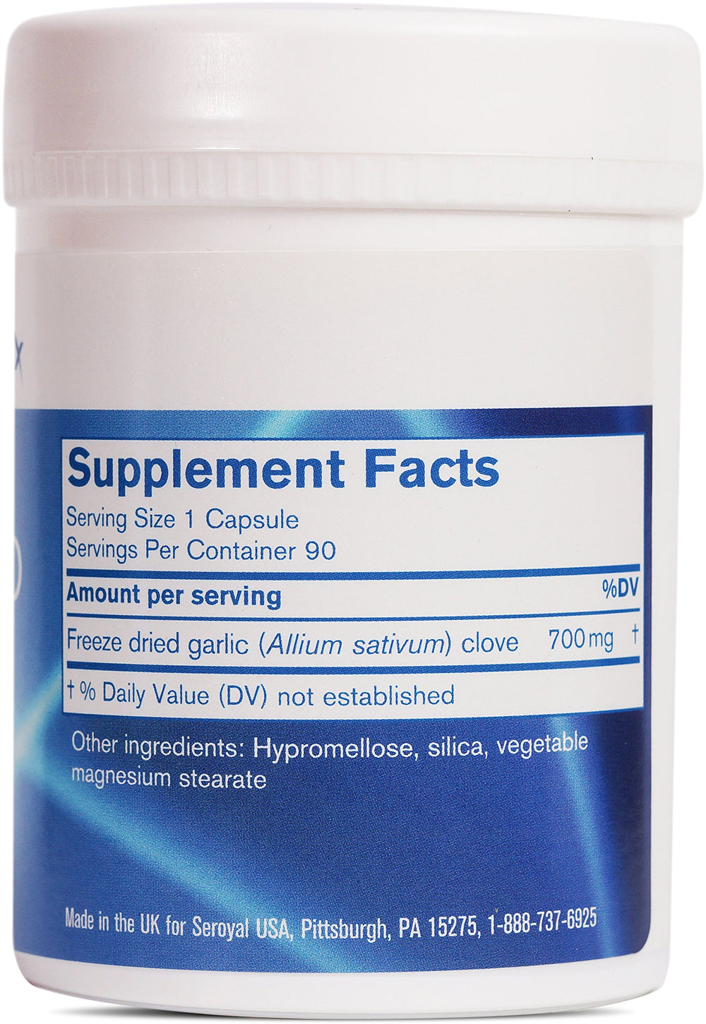 Pharmax Garlic Freeze Dried capsules close-up highlighting easy daily intake.