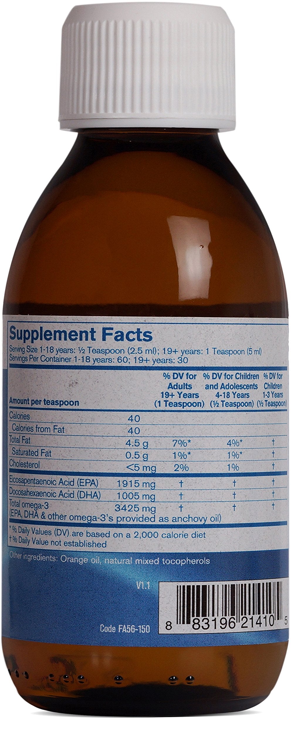 Pharmax Ultra EPA/DHA Liquid bottle close-up on label highlighting high EPA and DHA per serving.