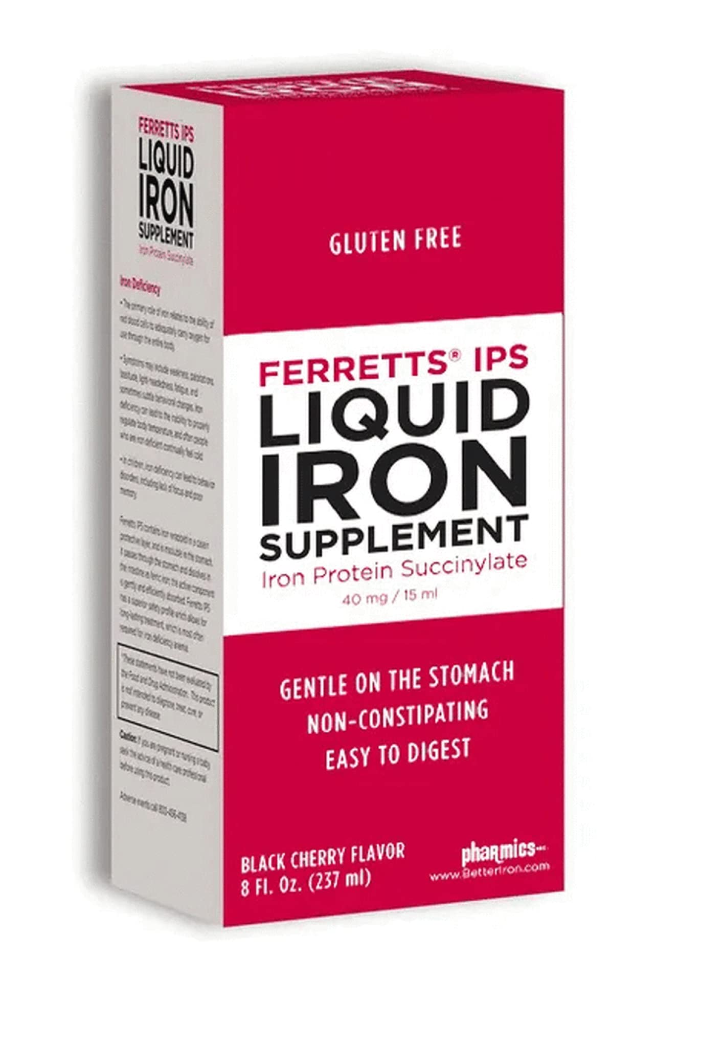Pharmics Ferretts IPS liquid iron pour showing measured serving for gentle dosing.