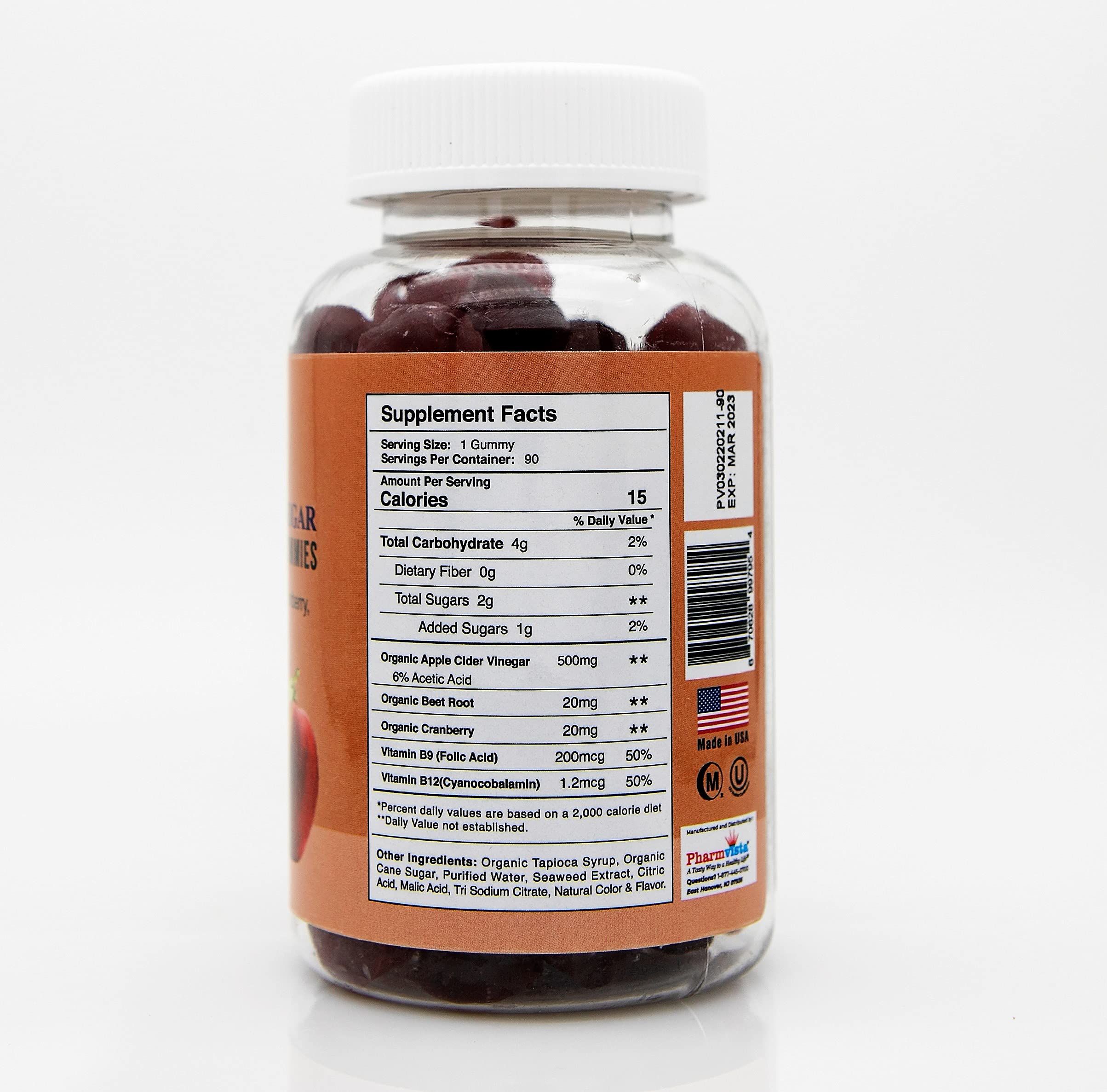 Pharmvista gummies close-up shows chewy texture and natural apple flavor for a tasty daily routine.