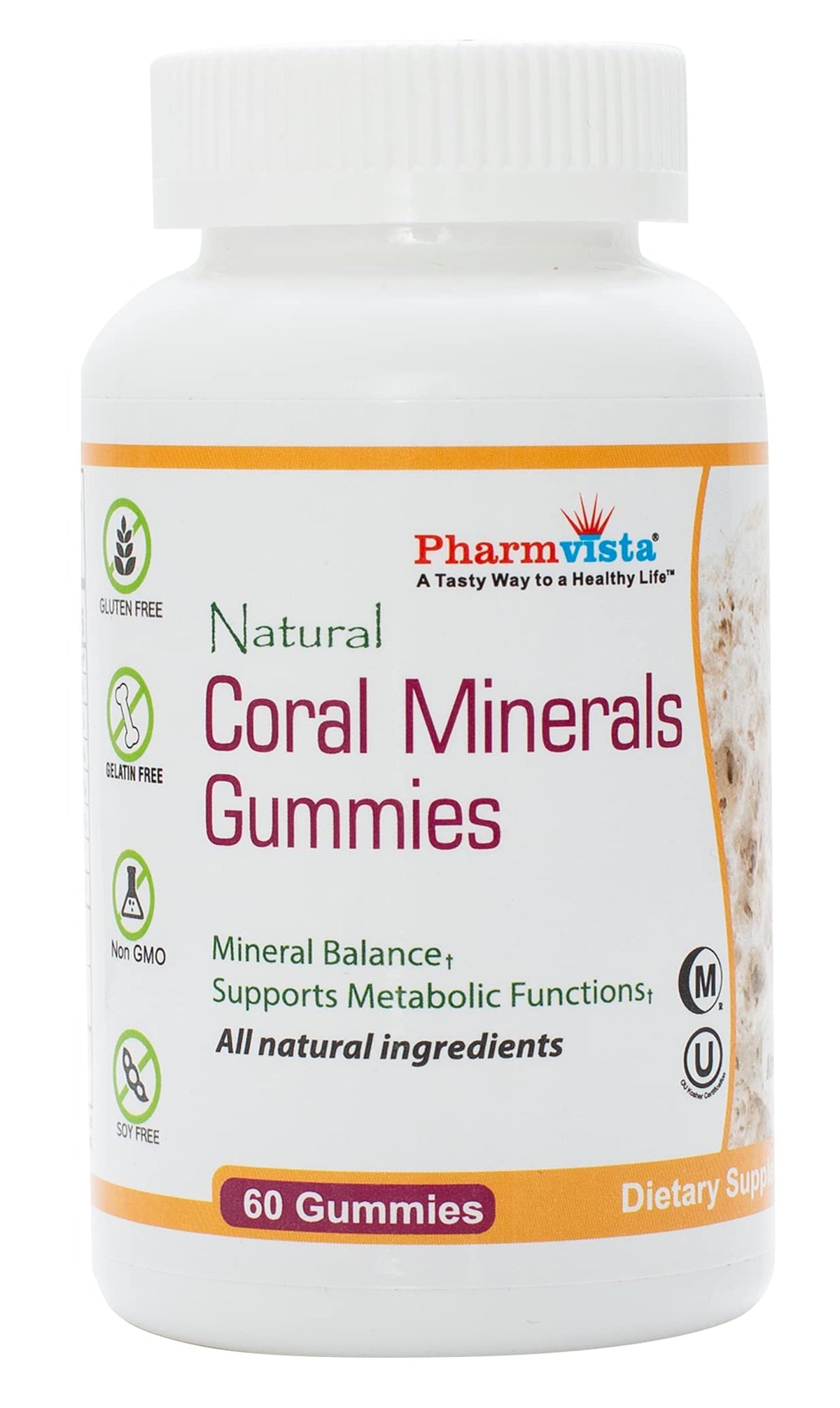 Pharmvista Coral Calcium Gummies bottle shows natural calcium with vitamin D3 for bone support.