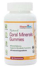 Pharmvista Coral Calcium Gummies bottle shows natural calcium with vitamin D3 for bone support.