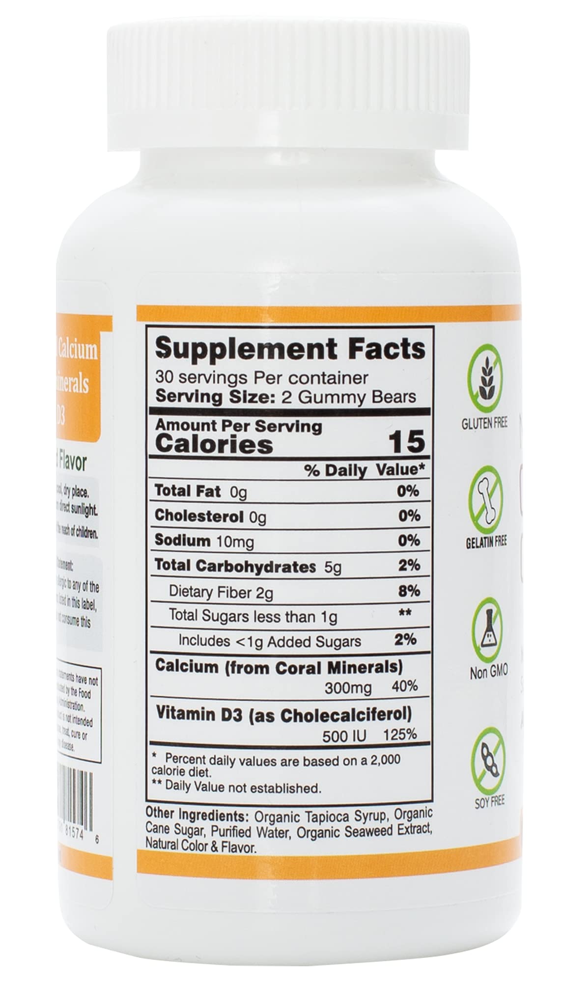 Pharmvista Coral Calcium Gummies close-up highlighting 74 trace minerals for overall wellness.