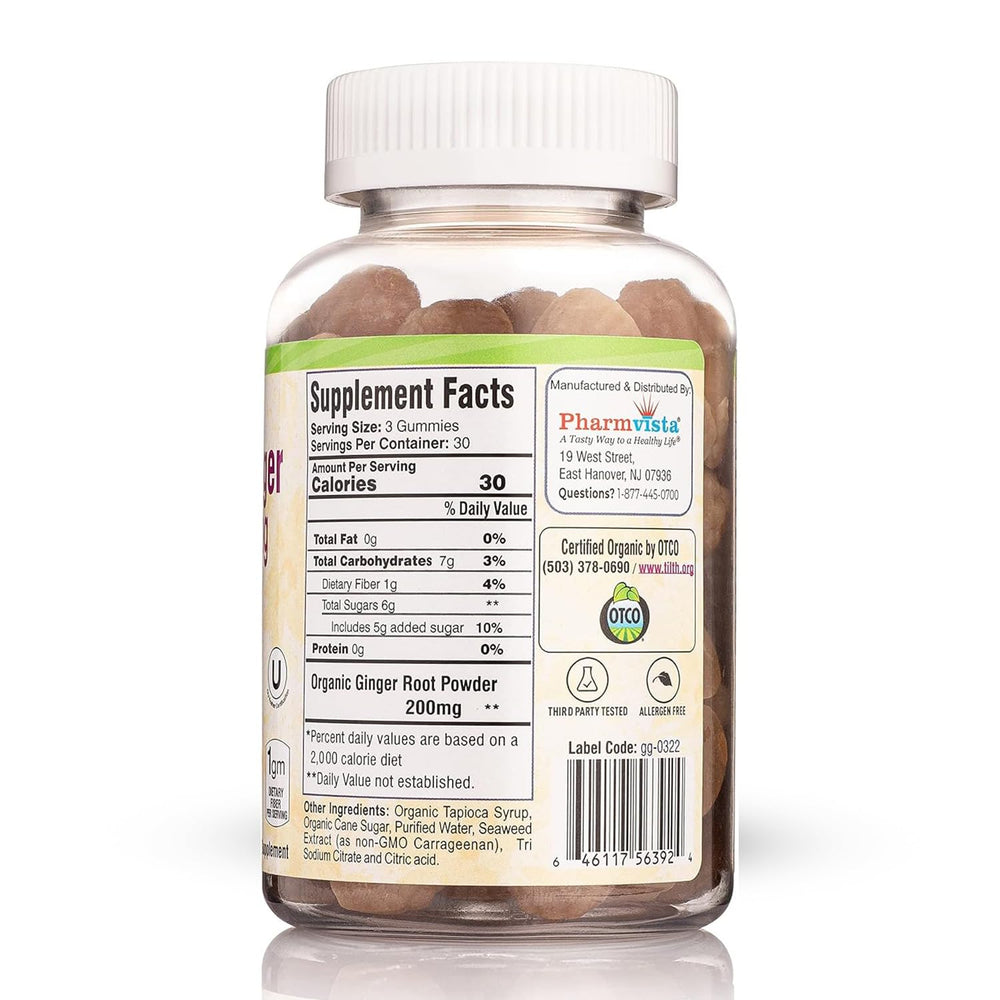 Pharmvista Ginger Gummies gummy close-up highlighting soft texture for easy snacking