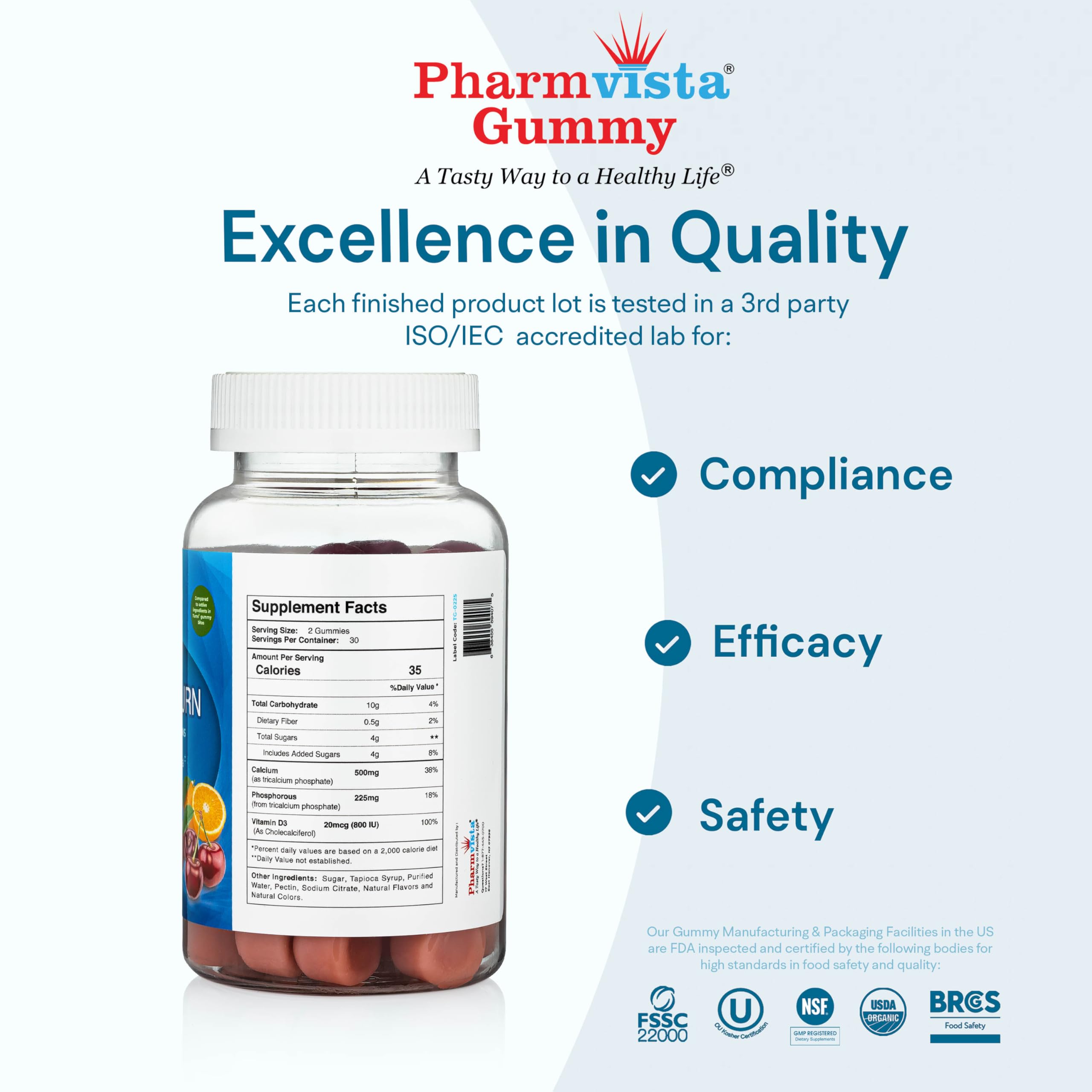 Pharmvista Heartburn Gummy Bites manufactured in the USA in a cGMP facility